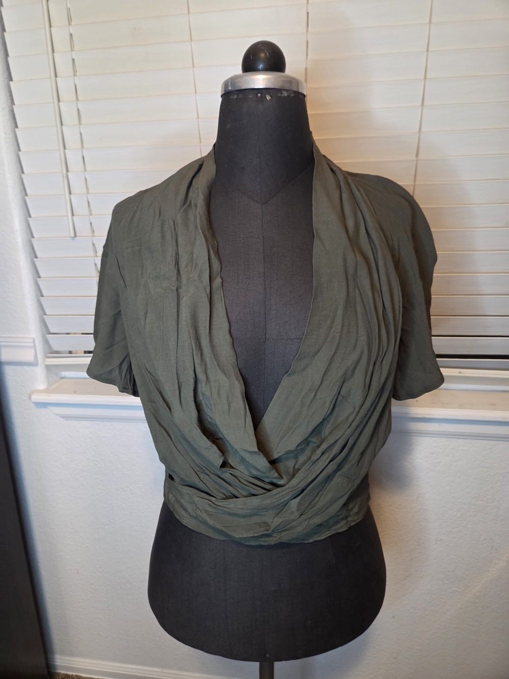 Express Olive Green Draped Cowl Neck Short Sleeve Top